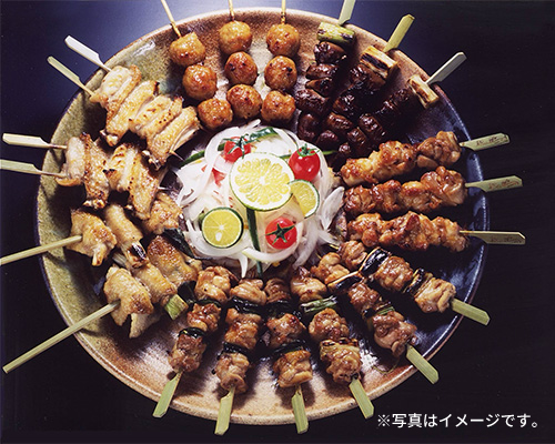 〈鳥麻〉 焼鳥５種類<br>（ももタレ・もも塩・レバー・ももねぎ・つくね）