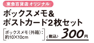 東急百貨店オリジナル ボックスメモ&ポストカード2枚セット 300円〈税込〉