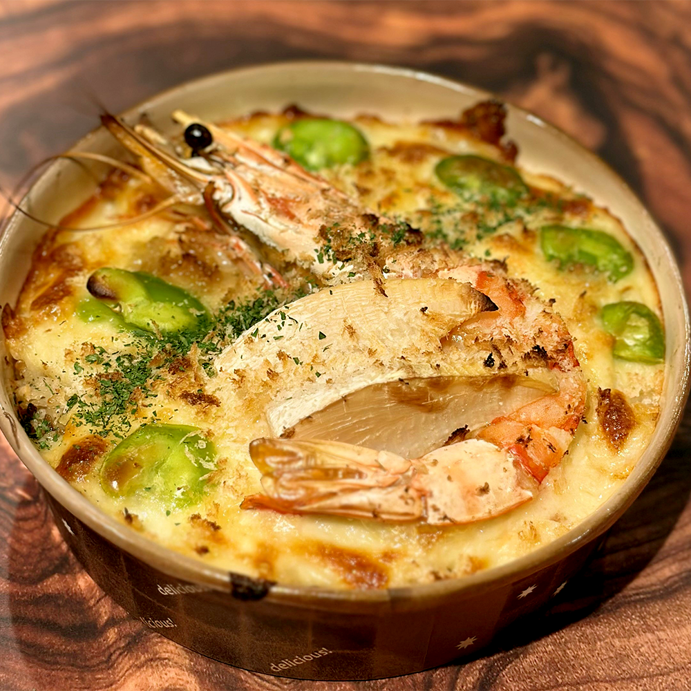 有頭海老と春野菜の贅沢だし飯ドリア